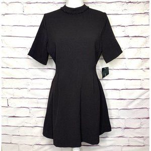 Zara Basic Women's Black Short Sleeve High Neck Embellished Mini Skater Dress L